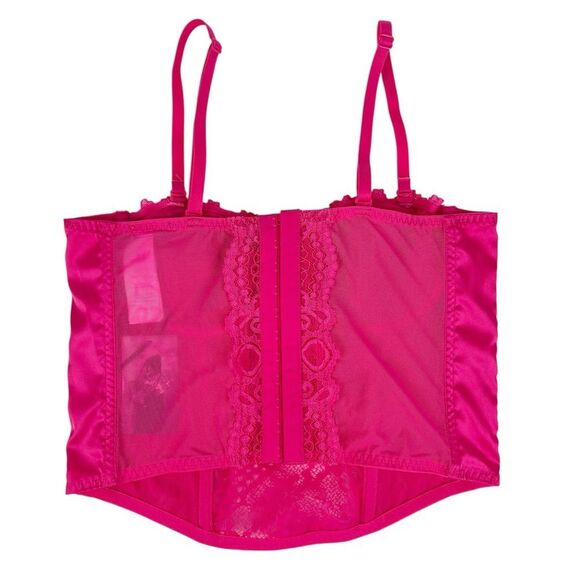 Sincerely Jules Hot Pink Lace Satin Push-up Corset Bustier Top Size Small - Picture 2 of 6